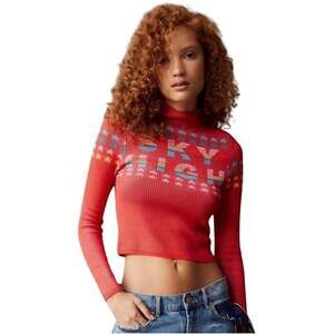 BDG UO Shauna Jacquard Sky High Graphic Mock Neck Sweater Red, size S EUC